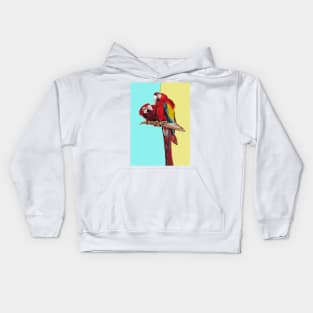 Macaw Parrot Watercolor Painting on Aqua and Yellow Kids Hoodie
